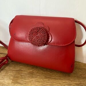 Vintage H. Ravi Red Leather Purse Small Flower